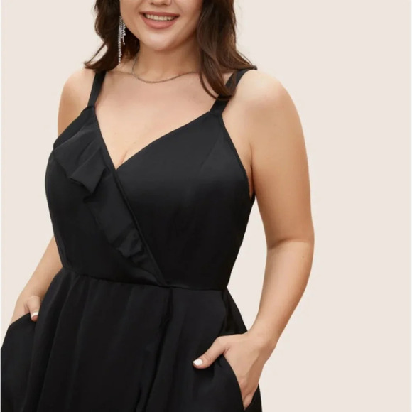 BloomChic Satin Overlap Collar Ruffles Cami Dress size L  us 12 - Picture 4 of 5